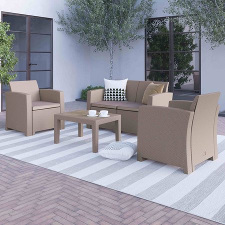 FLASH FURNITURE 4 Piece Light Gray Outdoor Faux Rattan Set DAD-SF-112T-CRC-GG